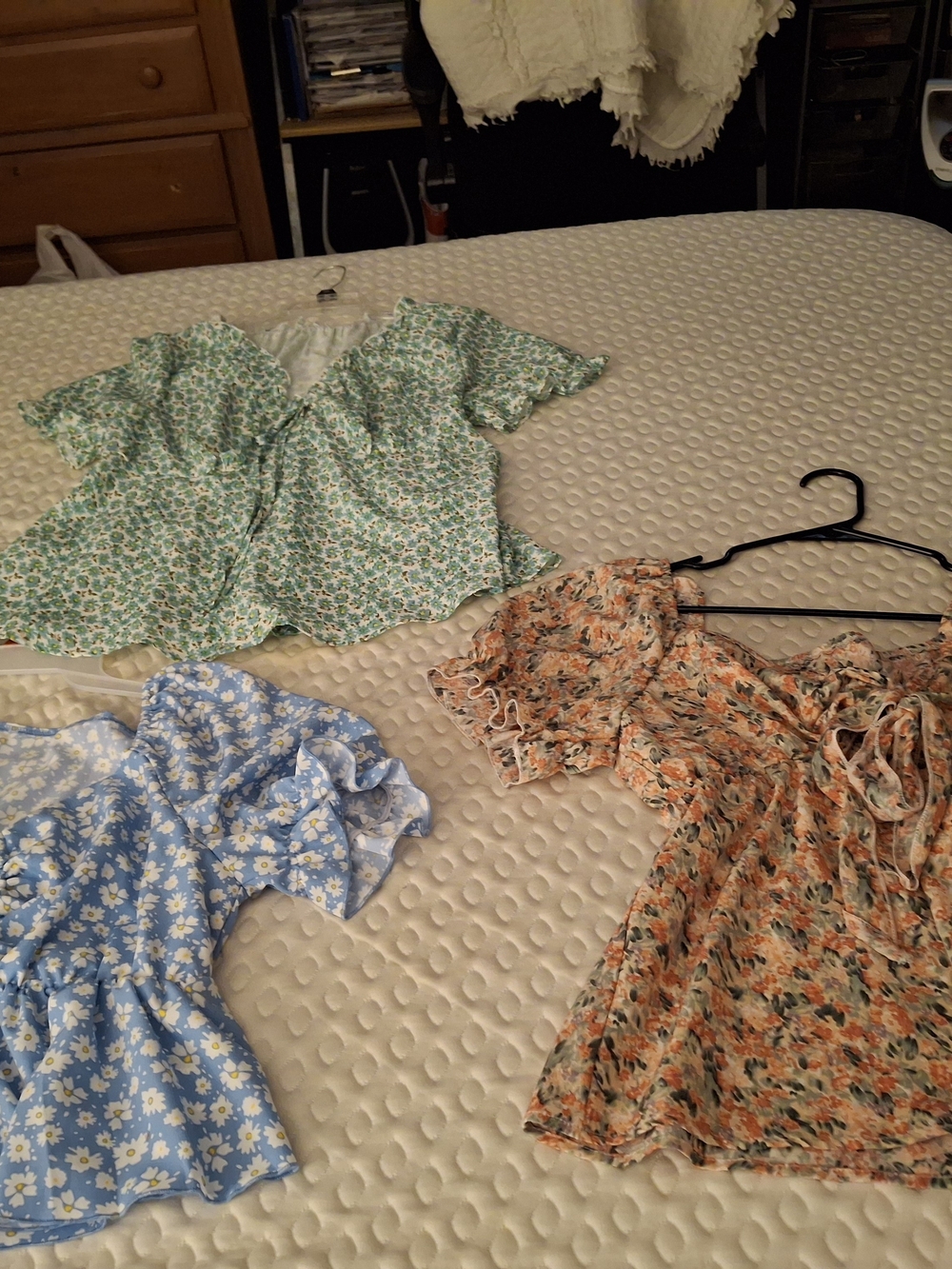 Ladies 3 Floral Peplum Top in Blue, Green, and Peach - Womens Shirts & Tops..